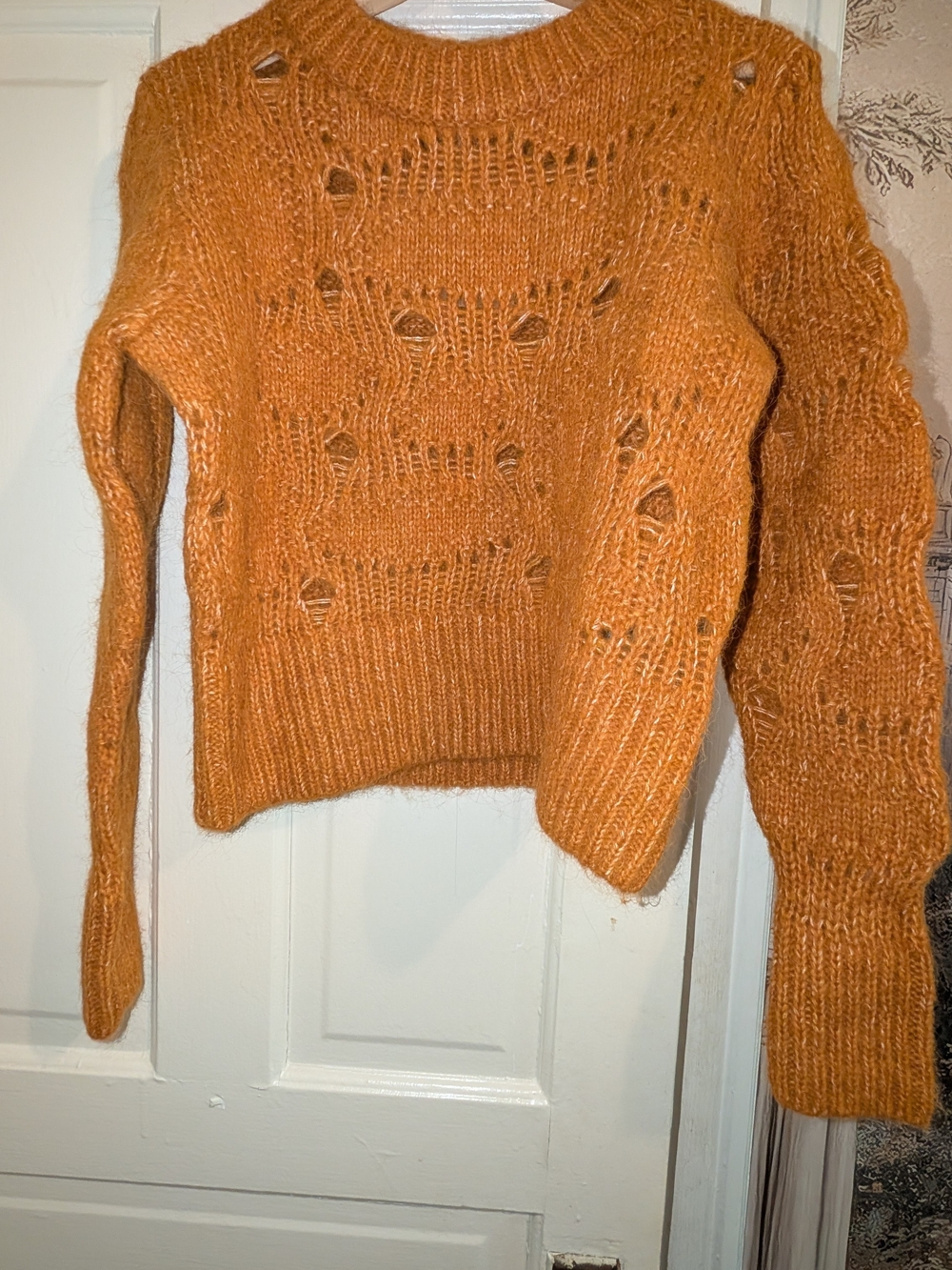 H&M Orange Open-Knit Crew Neck Sweater